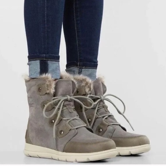 Sorel Explorer Joan Suede Waterproof Quarry Gray Boots Size 8 - Picture 1 of 14